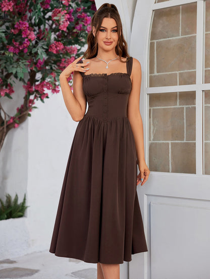 Crisscross Tie Back Button Pocket Dress