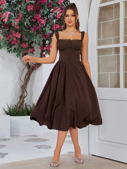 Crisscross Tie Back Button Pocket Dress