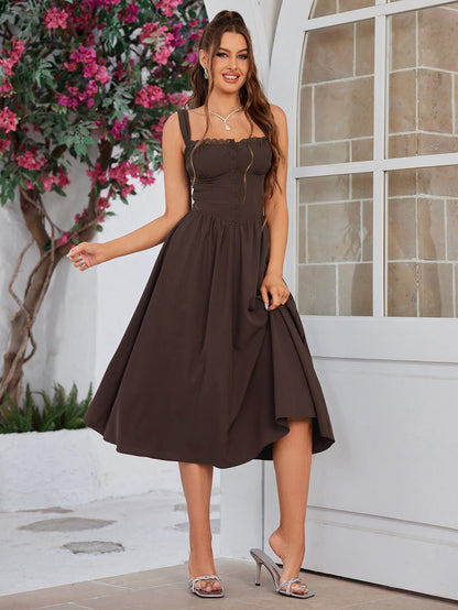 Crisscross Tie Back Button Pocket Dress