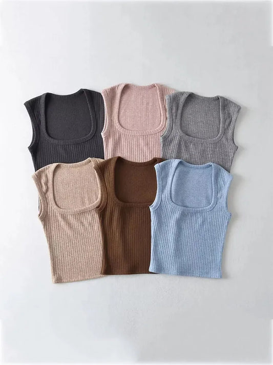 Crop Tops Summer Tank Top Sleeveless Thin Knit Basic Outwear Elastic Camis