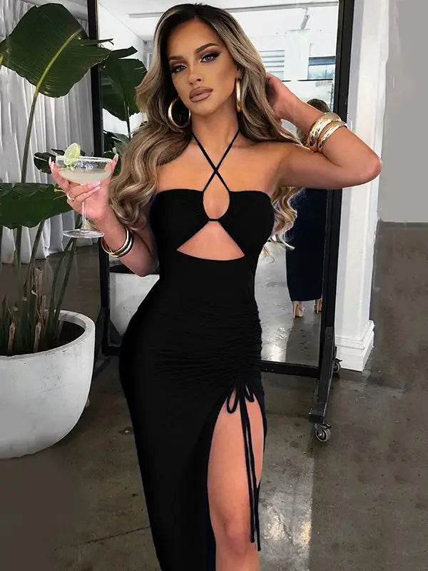 Hot Summer Sleeveless Cut Out Club Party Vestido Midi Dress
