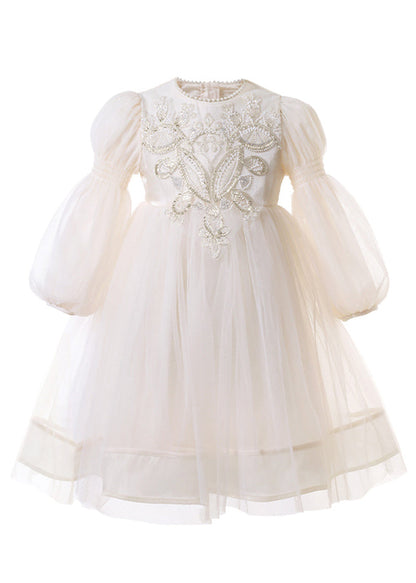 Apricot Embroideried Patchwork Tulle Maxi Dress Fall Qv014