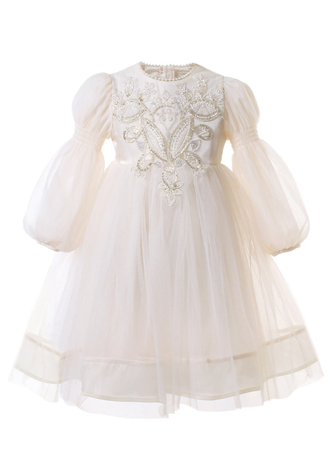 Apricot Embroideried Patchwork Tulle Maxi Dress Fall Qv014
