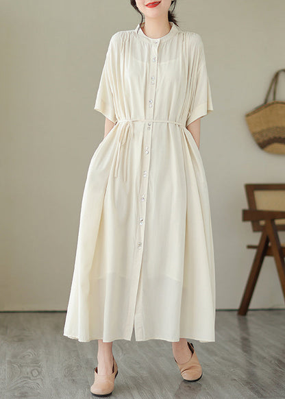 Apricot Tie Waist Long Dress Short Sleeve Gh1031