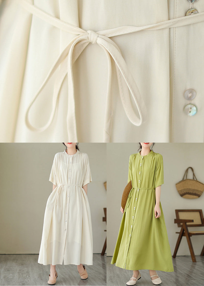 Green O-neck Button Maxi Dresses Summer Gh1032