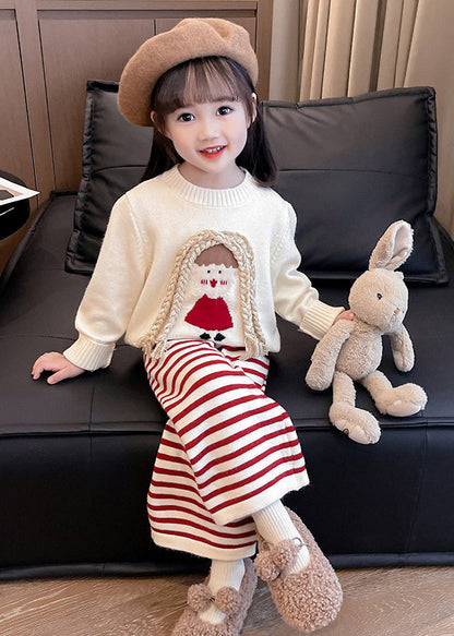 Beige O-neck Cotton Knit Sweaters and Crop Pants Two Pieces Set Spring Tr029
