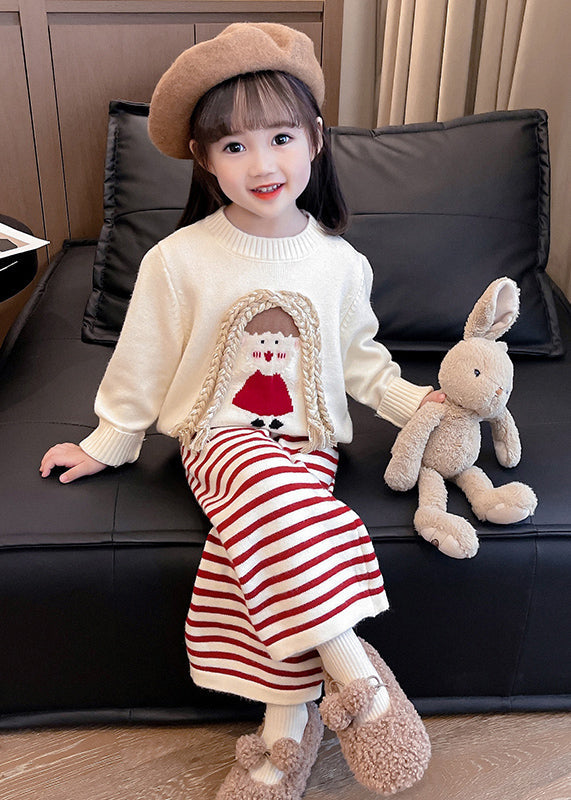 Beige O-neck Cotton Knit Sweaters and Crop Pants Two Pieces Set Spring Tr029