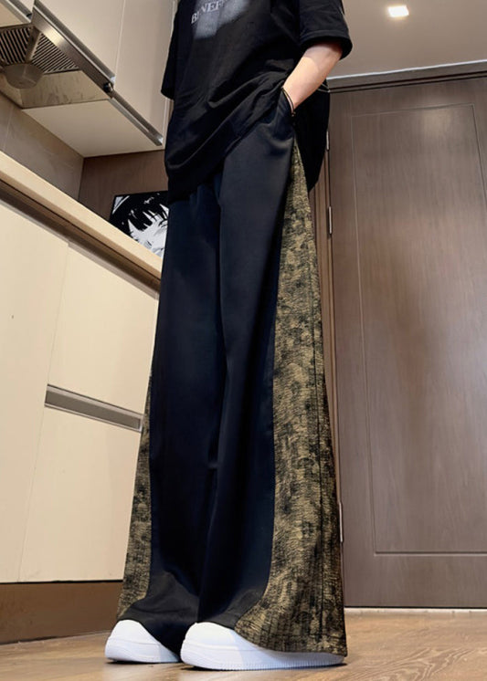 Black Pockets Print Patchwork Cotton Pants Summer Sa052