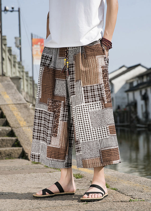 Blue Pockets Print Ice Silk Crop Pants Summer Sa041