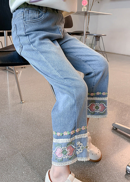 Denim Blue Pockets Kids Straight Pants Spring Tv019