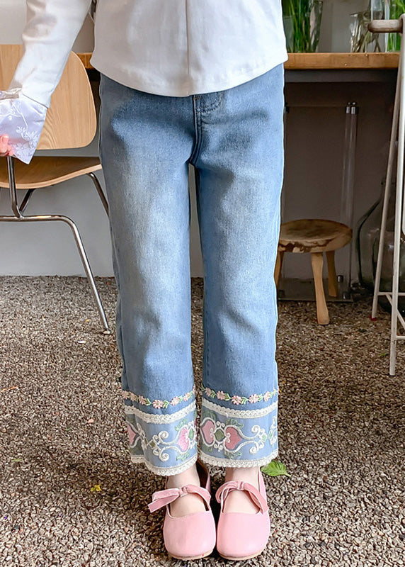 Denim Blue Pockets Kids Straight Pants Spring Tv019