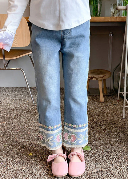 Denim Blue Pockets Kids Straight Pants Spring Tv019
