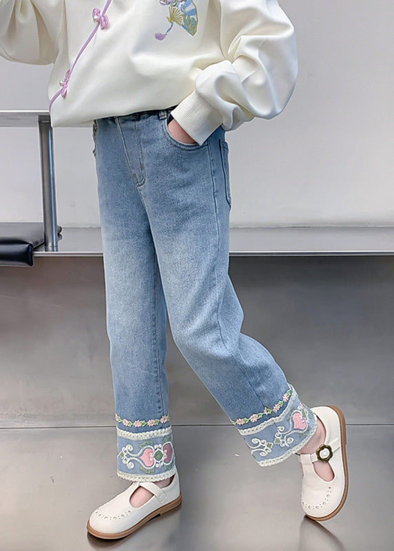 Denim Blue Pockets Kids Straight Pants Spring Tv019