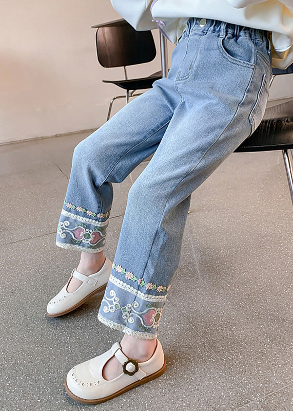 Denim Blue Pockets Kids Straight Pants Spring Tv019