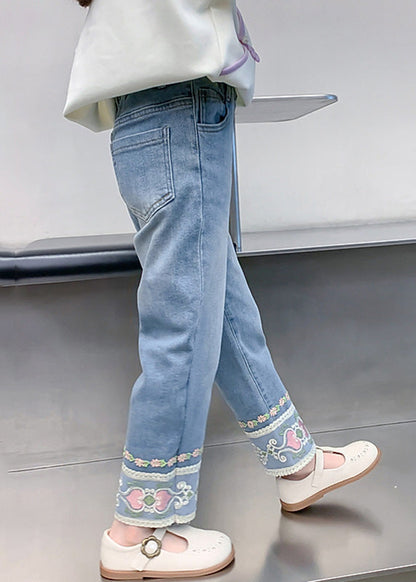Denim Blue Pockets Kids Straight Pants Spring Tv019
