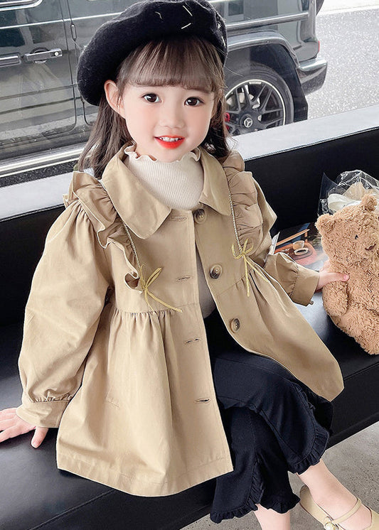 Khaki Peter Pan Collar Wrinkled Button Trench Coat Fall Qv039