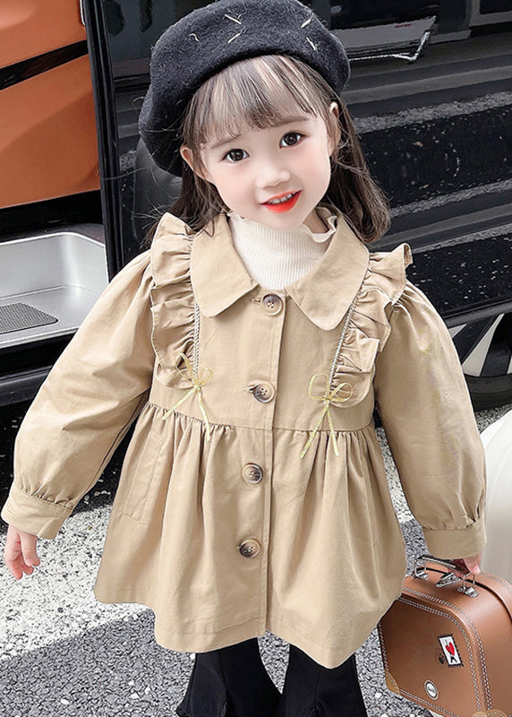Khaki Peter Pan Collar Wrinkled Button Trench Coat Fall Qv039