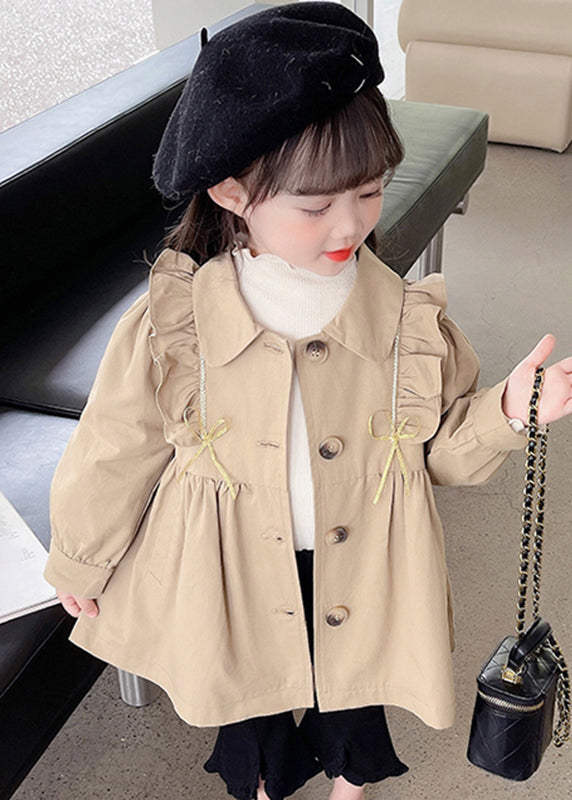 Khaki Peter Pan Collar Wrinkled Button Trench Coat Fall Qv039