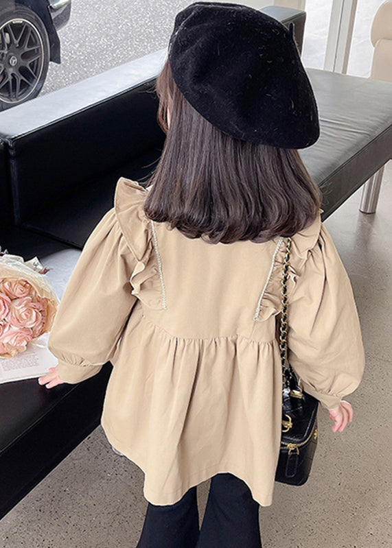 Khaki Peter Pan Collar Wrinkled Button Trench Coat Fall Qv039