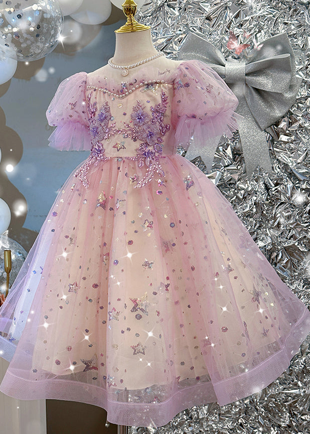 Light Purple Nail Bead Star Tulle Holiday Long Dress Summer Ye007