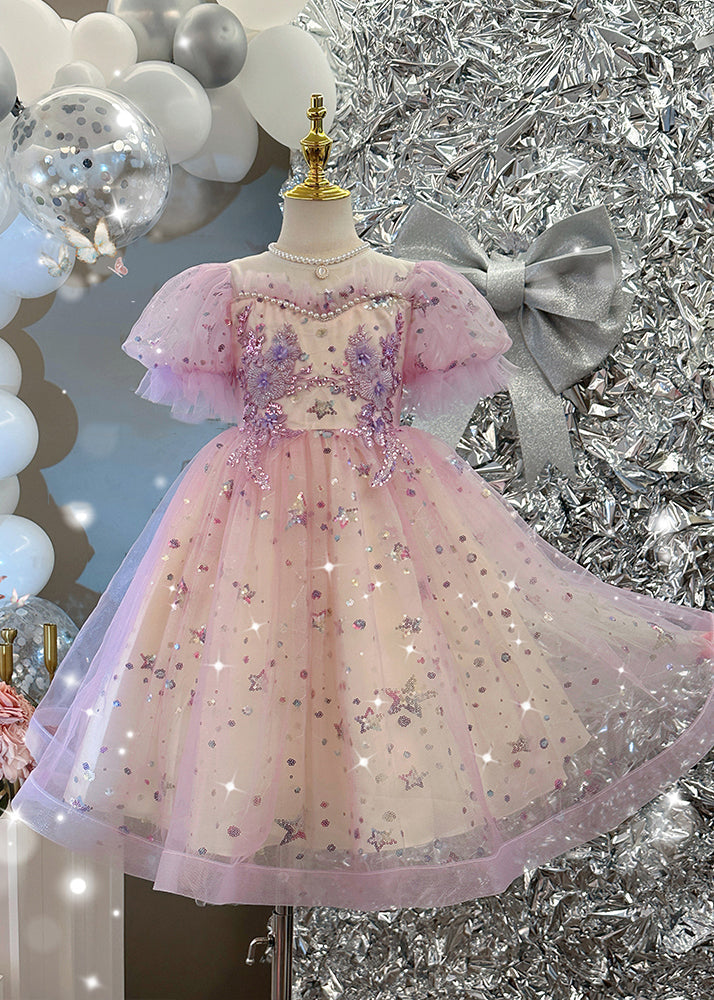 Light Purple Nail Bead Star Tulle Holiday Long Dress Summer Ye007