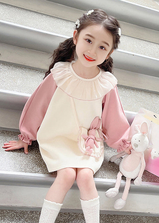 Pink Kids Long Dress Lantern Sleeve Tg006
