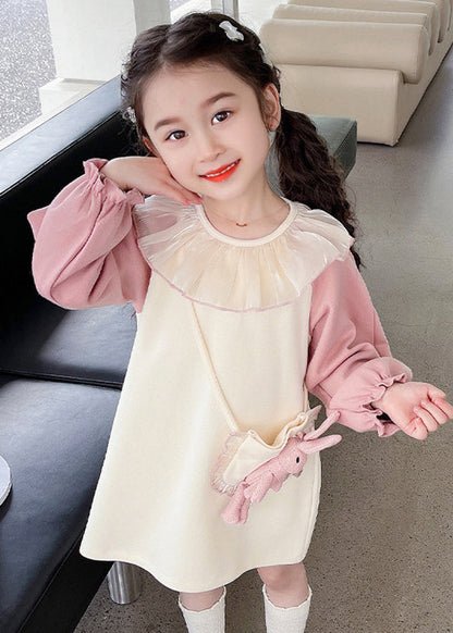 Pink Kids Long Dress Lantern Sleeve Tg006