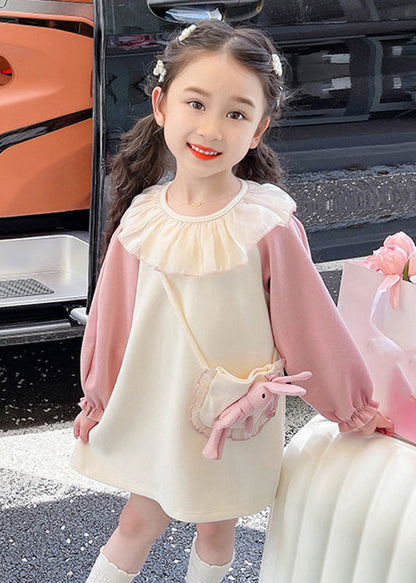 Pink Kids Long Dress Lantern Sleeve Tg006