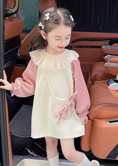 Pink Kids Long Dress Lantern Sleeve Tg006