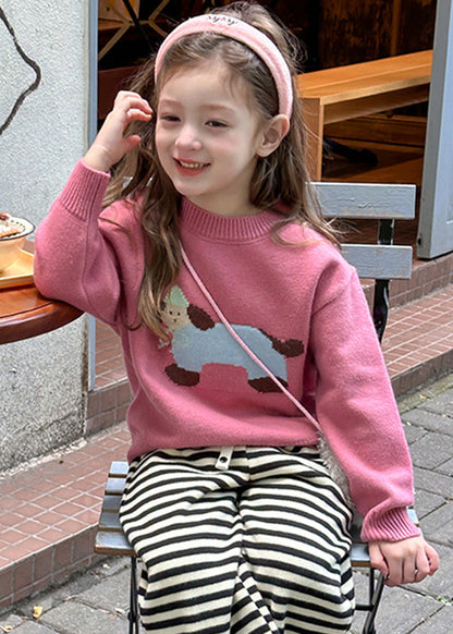 Pink Little Dog Print Cotton Knit Sweater Spring Tp035