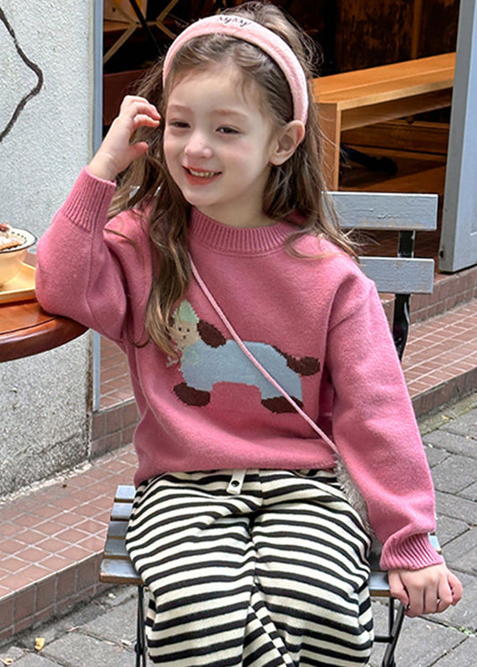 Pink Little Dog Print Cotton Knit Sweater Spring Tp035