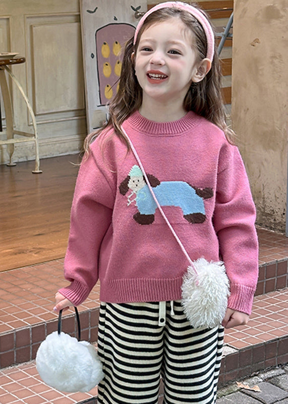 Pink Little Dog Print Cotton Knit Sweater Spring Tp035