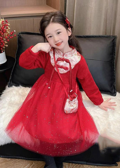 Pink Patchwork Embroideried Tulle Kids Vacation Maxi Dresses Spring Ye019