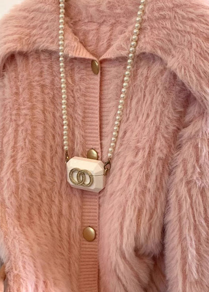 Pink Peter Pan Collar Button Mink Velve Sweater Tops Spring Ta015