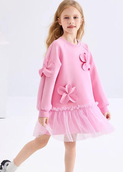Pink Ruffled Tulle Patchwork Holiday Long Dress Spring Ye017