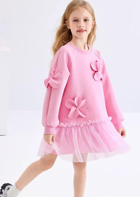 Pink Ruffled Tulle Patchwork Holiday Long Dress Spring Ye017