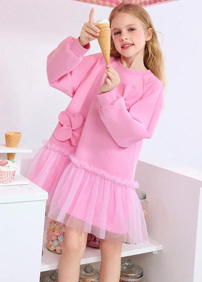 Pink Ruffled Tulle Patchwork Holiday Long Dress Spring Ye017
