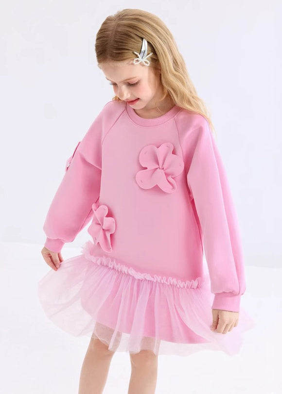 Pink Ruffled Tulle Patchwork Holiday Long Dress Spring Ye017