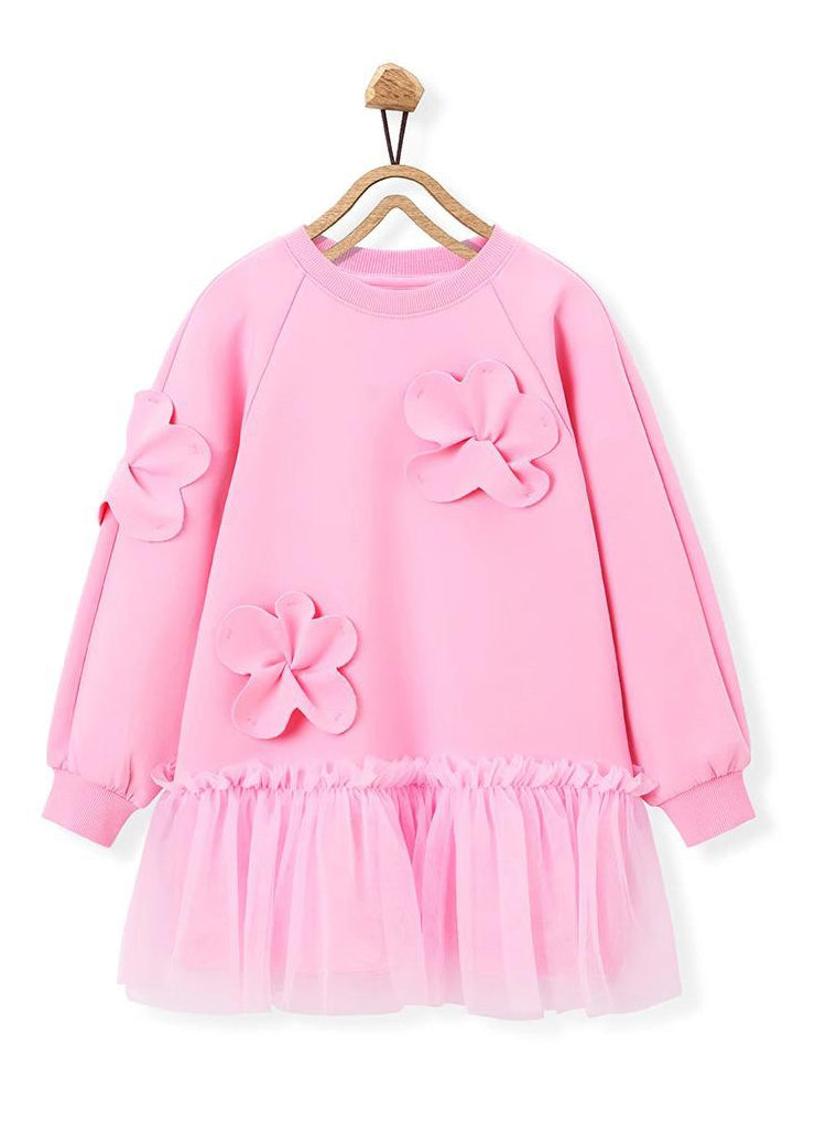 Pink Ruffled Tulle Patchwork Holiday Long Dress Spring Ye017