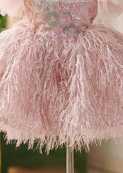 Pink Sequins Patchwork Tulle Maxi Dresses Summer Ys006