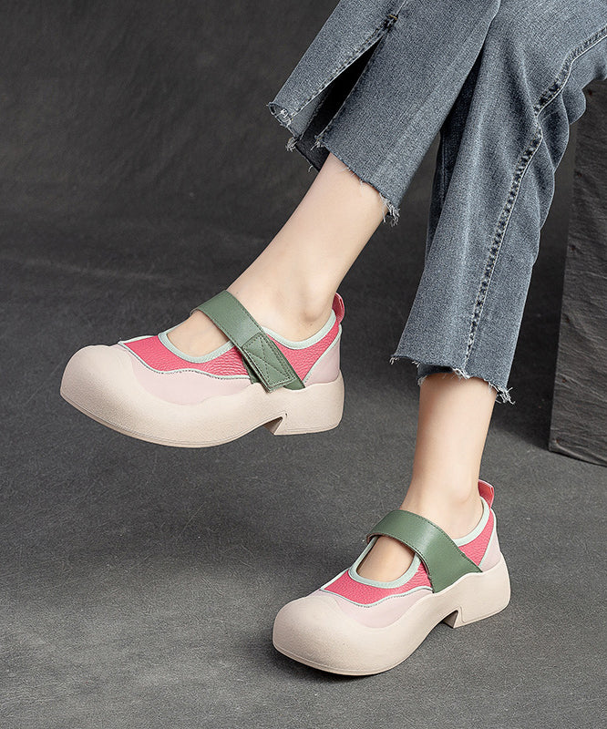 Pink Splicing Buckle Strap Chunky Loafers Shoes Jj010