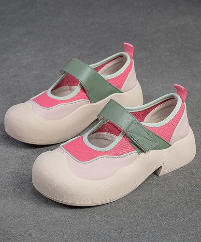 Pink Splicing Buckle Strap Chunky Loafers Shoes Jj010