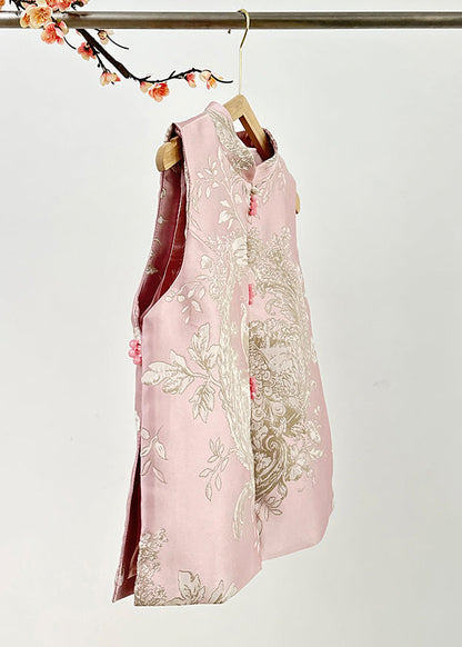 Pink Stand Collar Embroidered Nail Bead Side Open Waistcoat Fall Ag1037