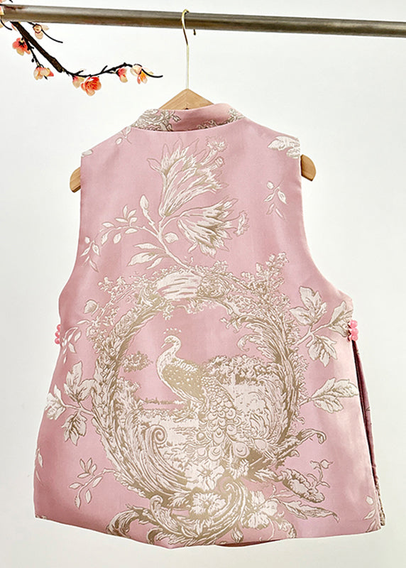 Pink Stand Collar Embroidered Nail Bead Side Open Waistcoat Fall Ag1037