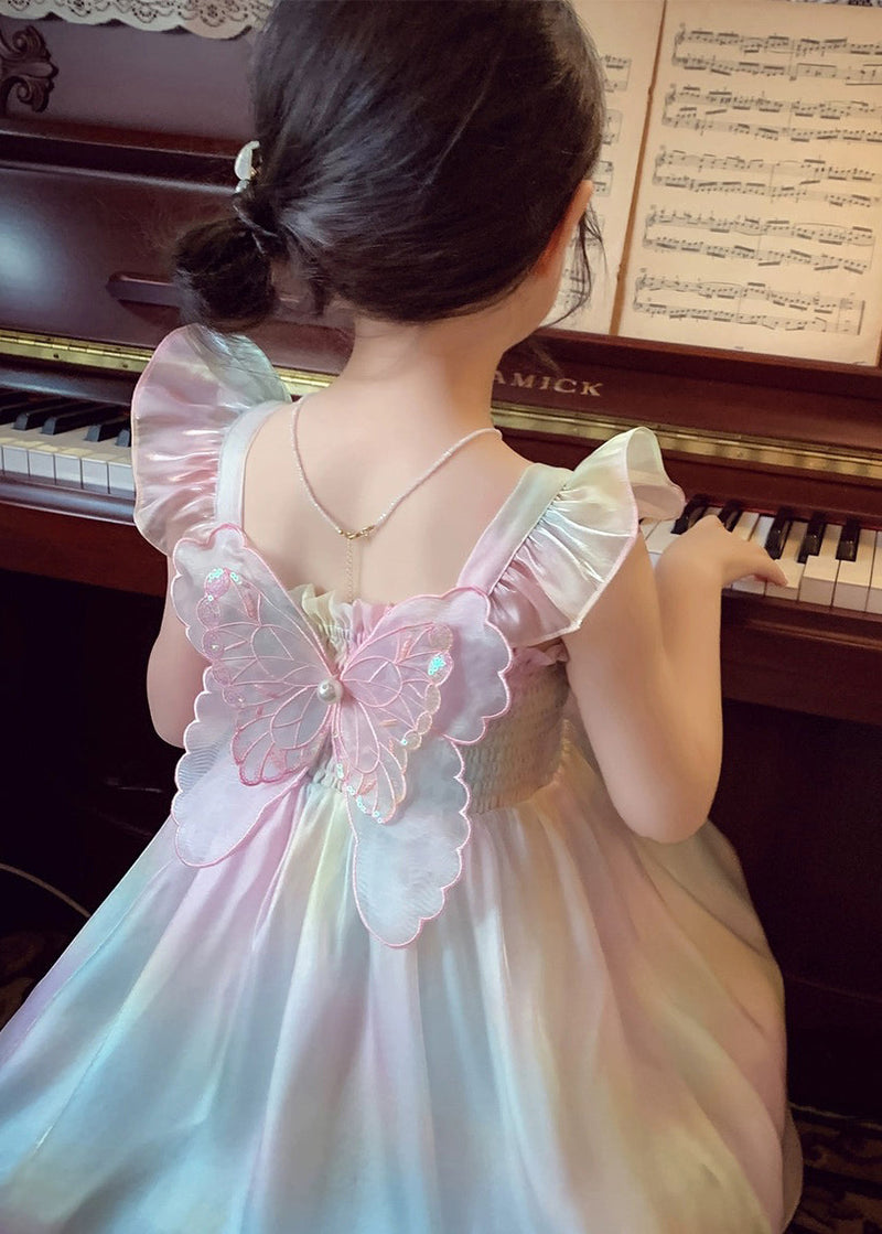 Rainbow Wrinkled Bow Pearl Tulle Maxi Dresses Sleeveless Xz034