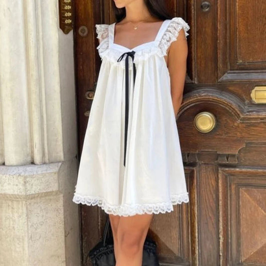 Ribbon Bow Babydoll Mini Dress