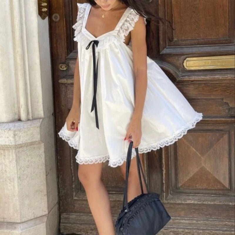 Ribbon Bow Babydoll Mini Dress