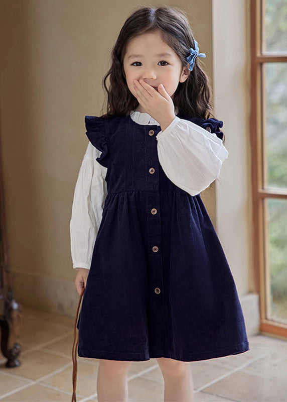 Ruffled Patchwork Long Dress and Shirts Two Pieces Set Puff Sleeve Tr017