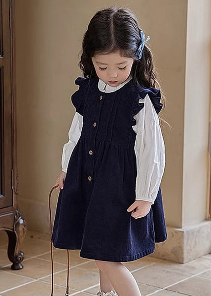 Ruffled Patchwork Long Dress and Shirts Two Pieces Set Puff Sleeve Tr017