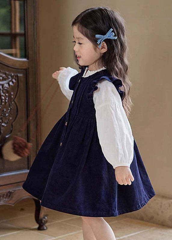 Ruffled Patchwork Long Dress and Shirts Two Pieces Set Puff Sleeve Tr017